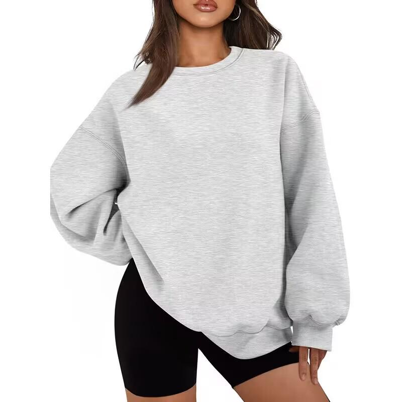 European and American Solid Color Loose Hoodie, Round Neck Top - New Autumn/Winter Style