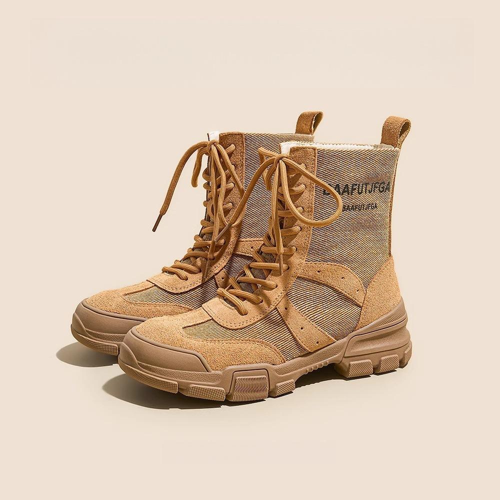 Женские ботинки Мартина для альпинизма на открытом воздухе, лето 2025, новые, на толстой подошве, нескользящие, дышащие, ботинки цвета ревеня, походные парусиновые ботинки для пустыни