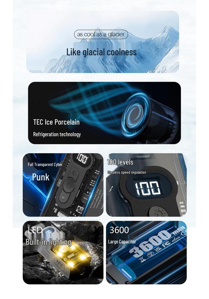 Digital Display Folding Handheld Fan: 100 Speeds & LED, Transparent Mecha Design, Cold Compress Function