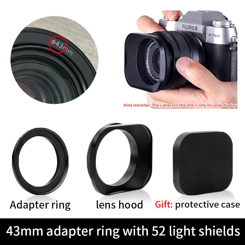 Металлический квадратный бленда для объектива камеры Совместим для Nikon16-50 Canon Sony Fuji15-45/35f2 Универсальный фотоаксессуар 52/43/46/39мм
