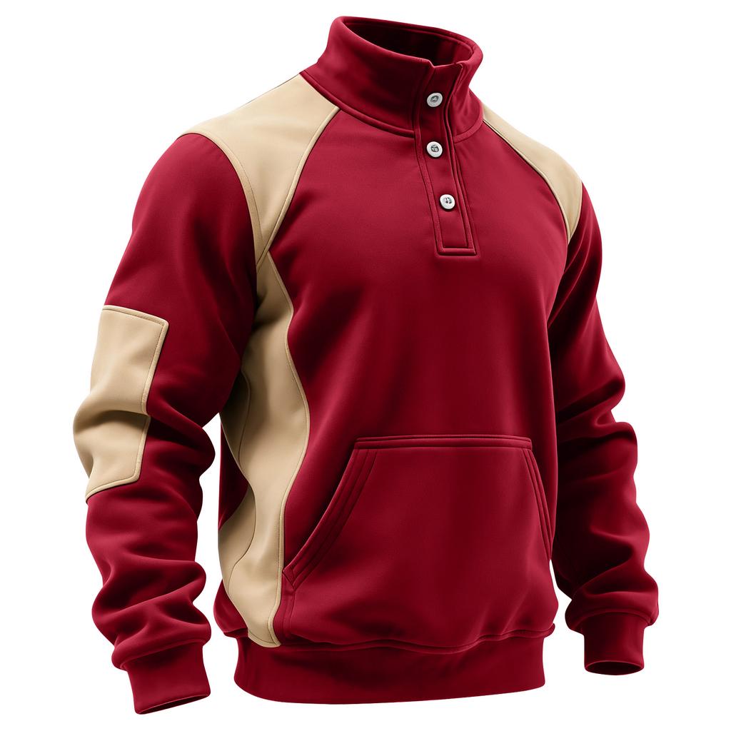 Мужская толстовка худи с цветными блоками, воротником-стойкой и застежкой на пуговицы, спортивная повседневная толстовка большого размера