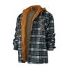 Men's Quilted Lined Button Down Plaid Shirt Add Velvet To Keep Warm Jacket With Hood