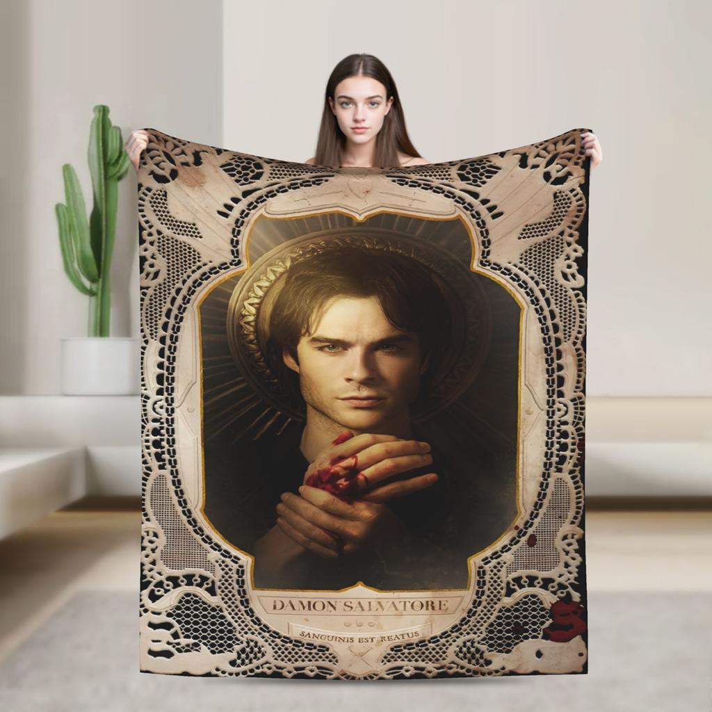The Vampire Diaries Damon Salvatore Blanket Travel Flannel Throw Blanket For Home Decor Warm Design Bedspread Birthday Present