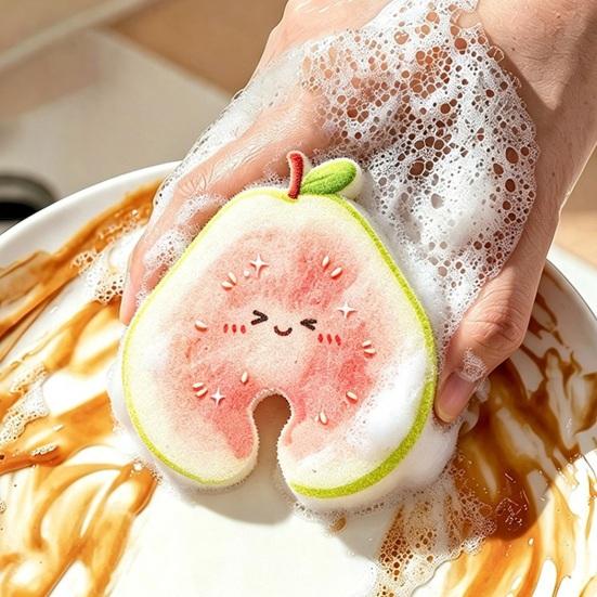 Экологичные губки для мытья посуды, 2 шт., губки для мытья посуды в форме фруктов, форма груш/апельсинов/яблок, деревянная мочалка для кастрюль и сковородок, целлюлозная мякоть для чистки