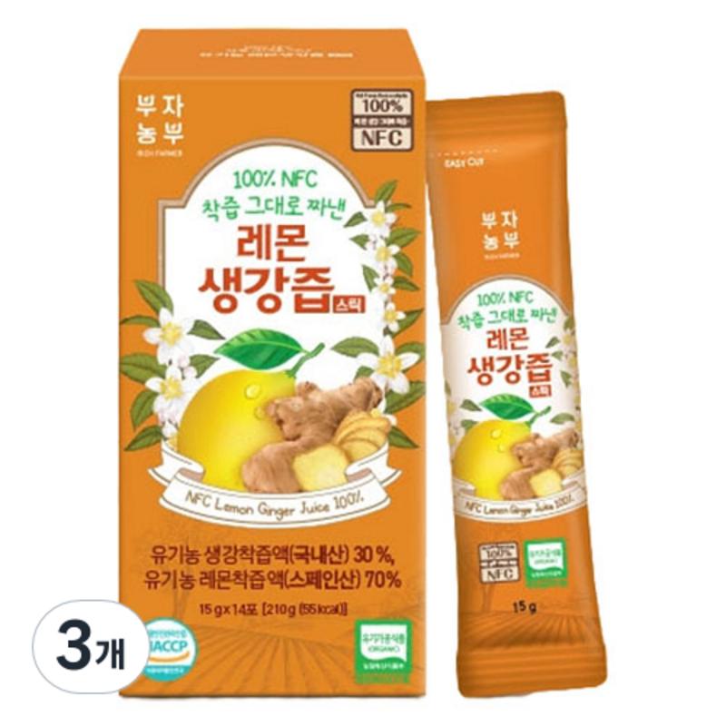 Rich Farmer NFC Squeezed Lemon Ginger Juice Sticks 14p, 210g, 3 Pieces