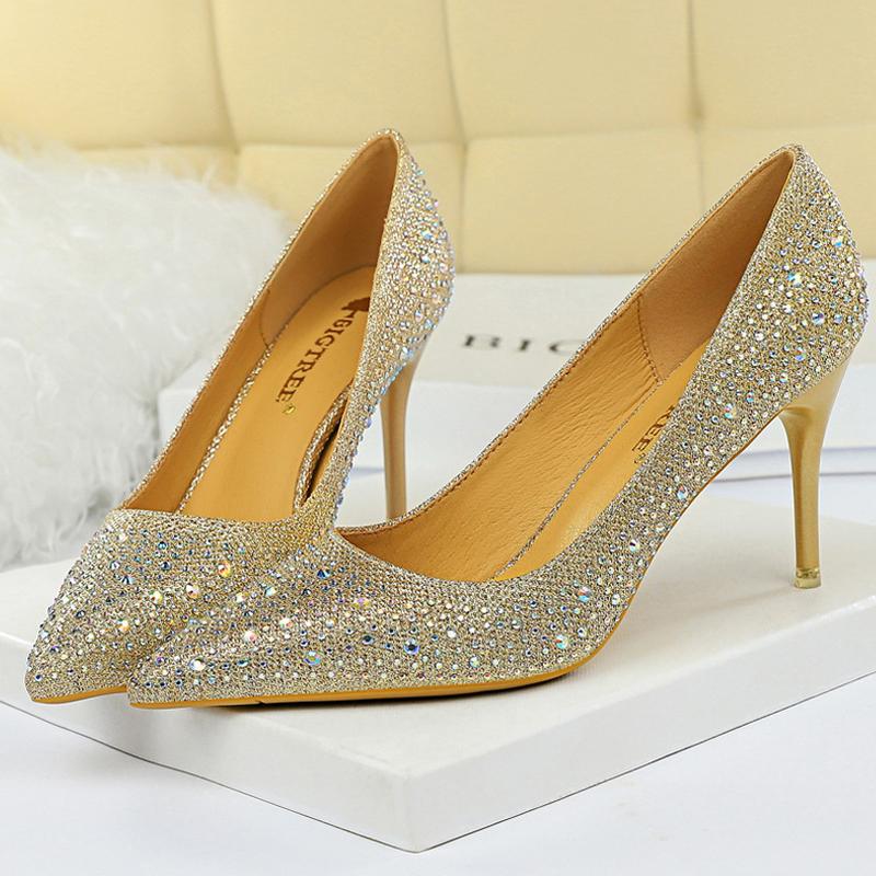 Большой размер 43 Женские туфли-лодочки Свадебная обувь Стразы Блеск Невеста Высокие каблуки Шпилька 7 СМ 10 СМ Роскошные туфли-лодочки Вечерняя обувь