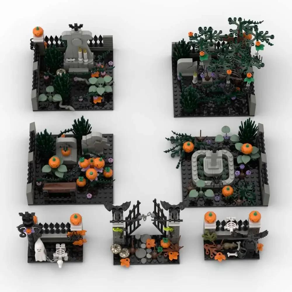 MOC Хэллоуин дом с привидениями набор строительных блоков игрушка DIY сборка сцена ужасов кладбище строительная комбинация украшение для вечеринки подарок
