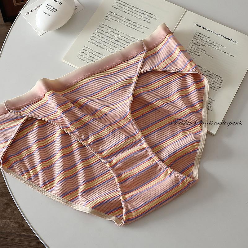 Xl-5XL Gradient Sports Style Oversized Underwear Striped Panites Female Sexy Briefs High Slit Plus Size Underpant Pure Cotton Crotch for Women