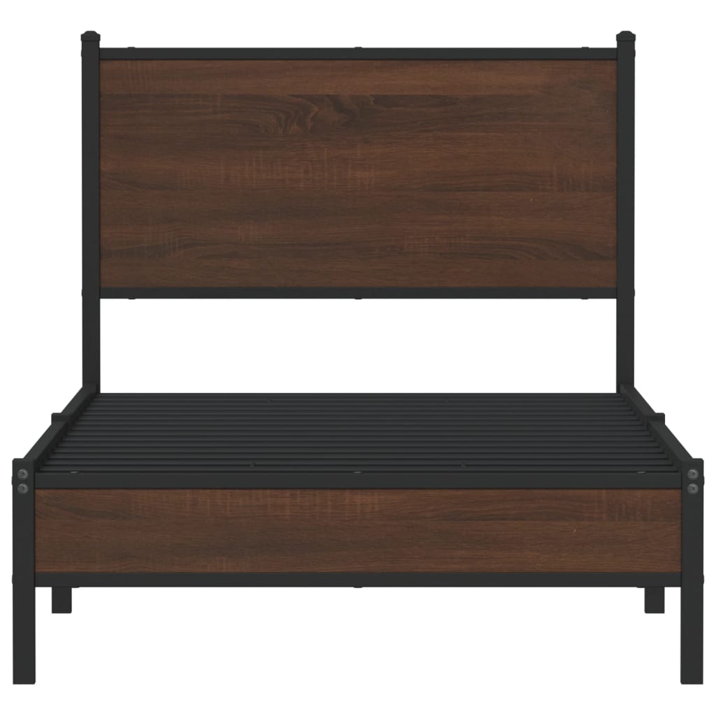 Metal Bed Frame without Mattress Brown Oak Effect 75 x 190 cm