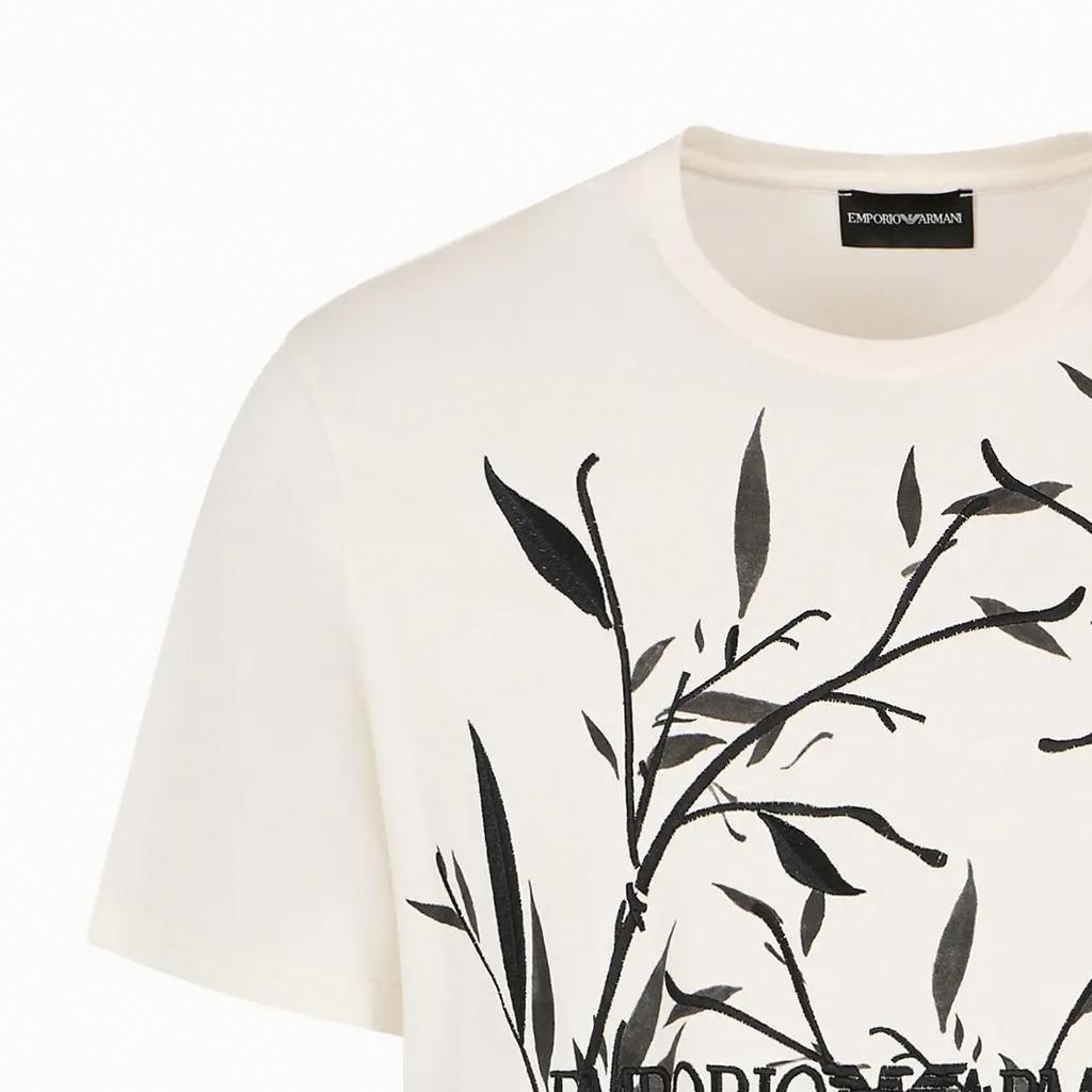 Emporio Armani Мужская футболка с коротким рукавом и круглым вырезом, принт с логотипом и буквами, SS24, Белый, 3D1T6U-1J7FZ-01N0