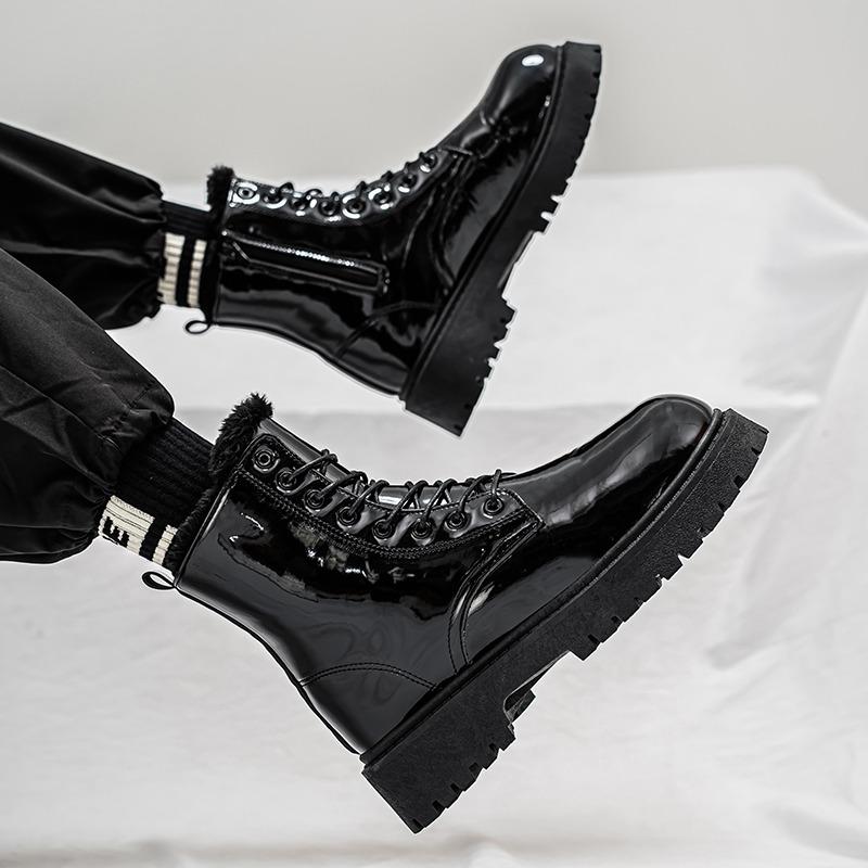 Классические модные черные блестящие кожаные ботинки для мужчин и женщин, увеличивающие рост ботинки на платформе, мужские ботильоны, мужские ботинки