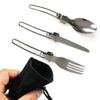 3 Pcs 1 Set Portable Outdoor Camping Travel Picnic Foldable Stainless Steel Cutlery Set