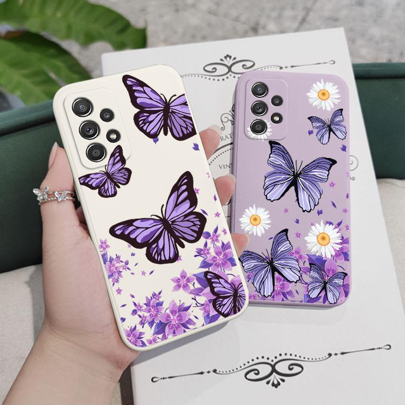 Purple Butterflies Case For Samsung A56 A54 A36 A34 A26 A24 A17 A16 A14 A73 A53 A33 A13 A72 A52 A32 A15 A25 A35 A22 A07 A06