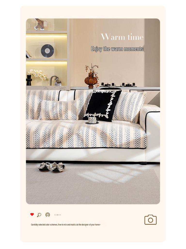 Плюшевая подушка для дивана: Новый стиль Осень/Зима 2025, Нескользящий чехол из кожи и ткани для четырех сезонов, Легкая роскошь, Высококачественный комплект одеял