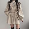 Hepburn Style Women's Black Woolen Coat: Autumn/Winter 2023, Small Waist, Thickened, Medium-Long
