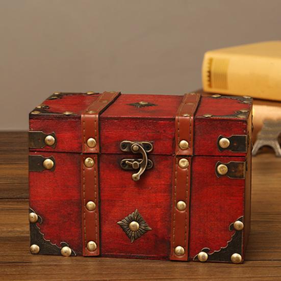 Wooden Storage Box with Lock Large Capacity Multipurpose Decorative Treasure Chest Retro Style Storage Organizer