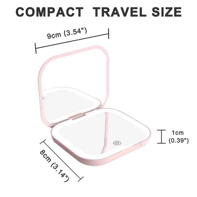 LED Makeup Mirror Portable Folding Handheld Vanity Mirror with Lights Compact Travel Mirror