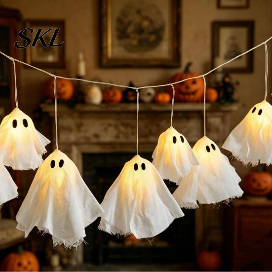 Halloween Themed Decorations Glowing Ghost Hanging Decor, Spooky Light Up Ornament for Party Scene, Indoor Outdoor Wall Window Decoration, Festive