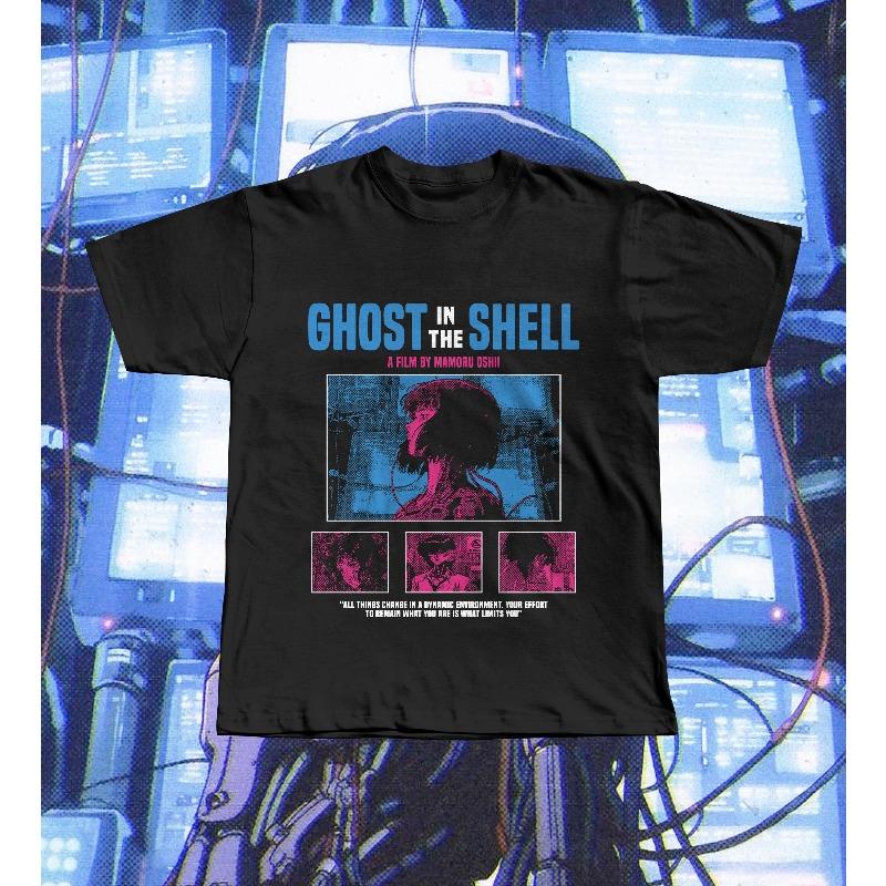 Футболка Ghost in the Shell 1995, Киберпанк Аниме Футболка с Майором Кусанаги, Летняя Свободная и Дышащая Футболка для Мужчин и Женщин