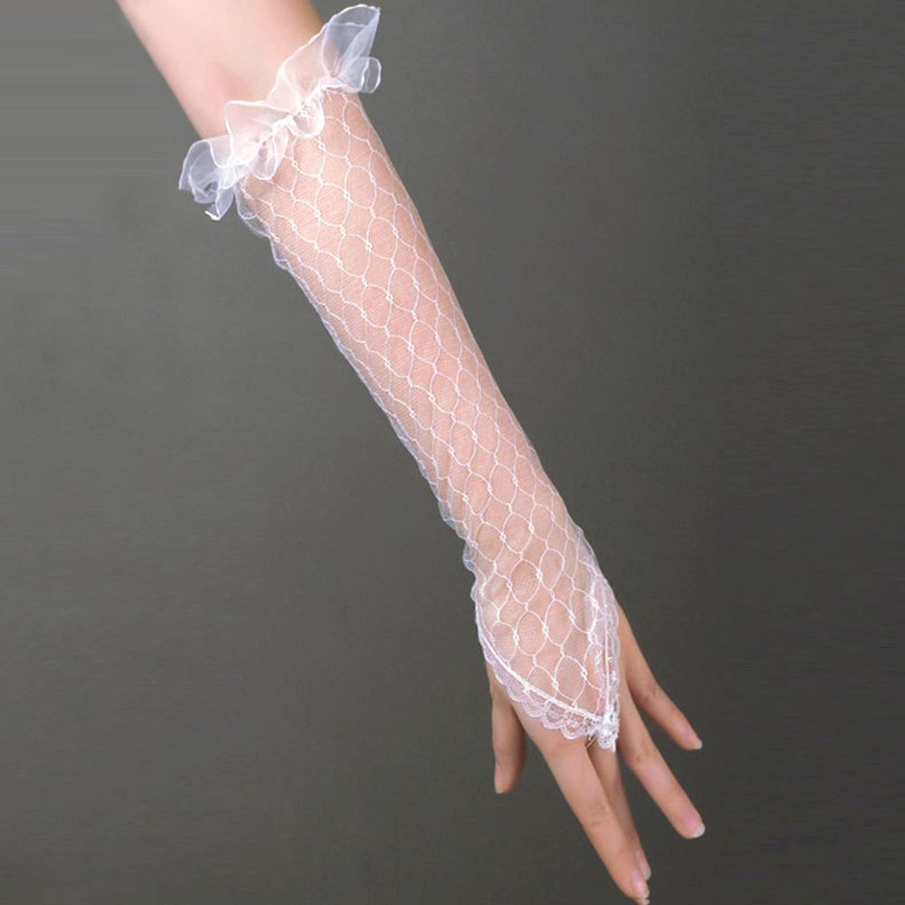 Flexible Accessories Girls Elbow Length Long Bridal Mittens Ruffle White Gloves Lace Bow Gloves