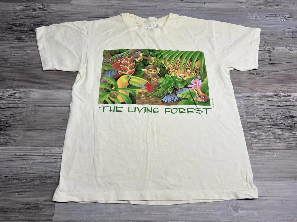 Vintage 90s Humanitees Nature T-Shirt Living Forest Wildlife Kids Sz L (Adult S)