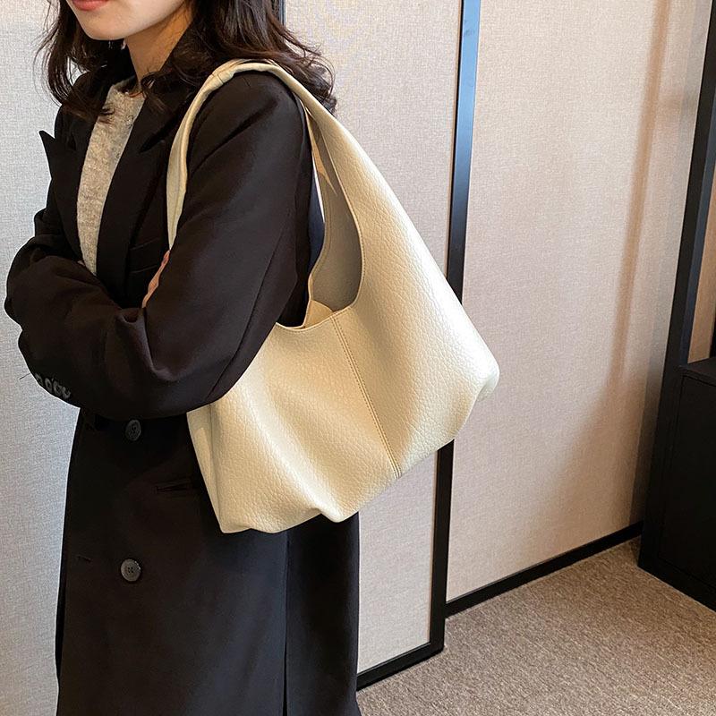 Мягкая кожаная большая вместительная сумка-тоут для женщин, высококачественная однотонная универсальная сумка подмышкой, повседневные простые сумки для покупок