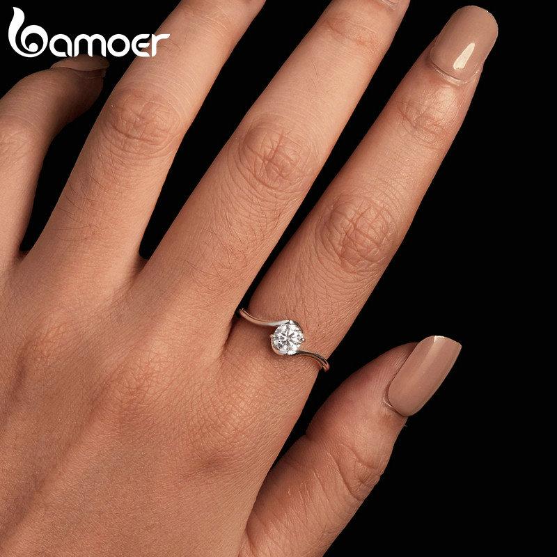 BAMOER D Color VVS1 EX 0,5CT Кольцо с муассанитом Нежное лабораторное кольцо с бриллиантом из стерлингового серебра 925 пробы для женщин Обручальные свадебные украшения