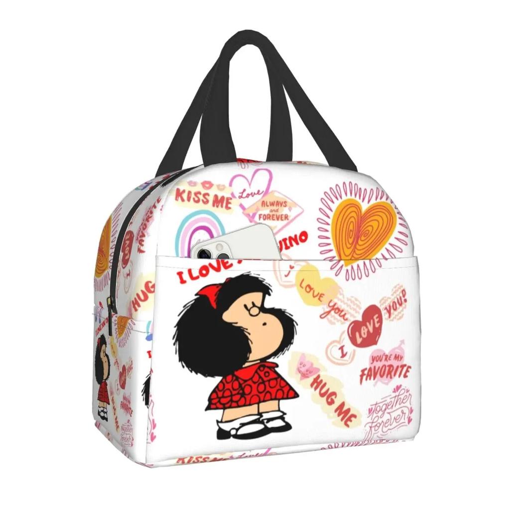 Теплоизолированная сумка для ланча Mafalda Quino Comics, многоразовая коробка для ланча для женщин и детей, походов и путешествий, сумки для хранения продуктов питания
