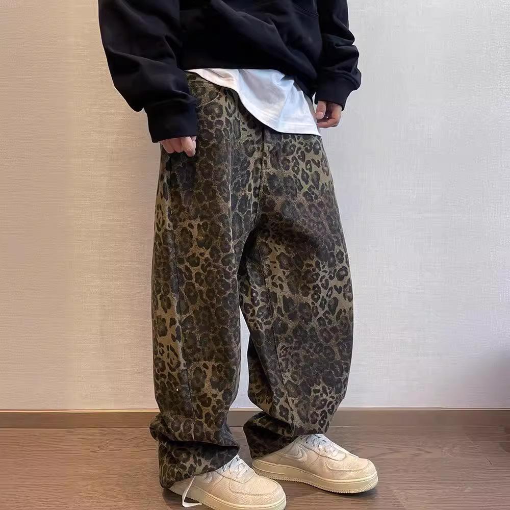 2023 Fall/Winter Men's Retro Leopard Print Workwear Pants - Loose, Casual & Versatile