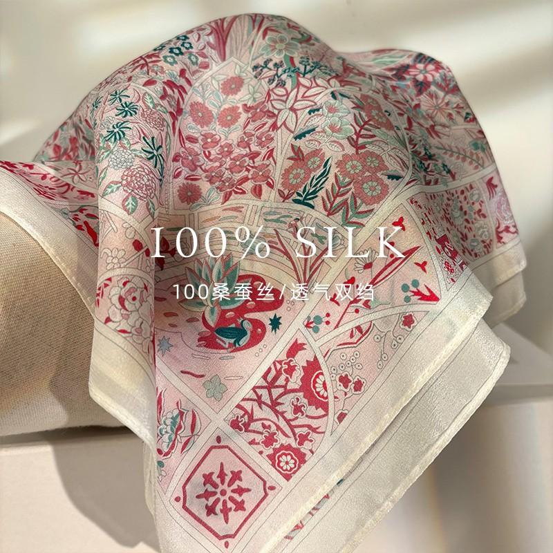 Silk double crepe 111% mulberry silk square scarf women's summer thin neck silk scarf with shirt spring and autumn neck scarf