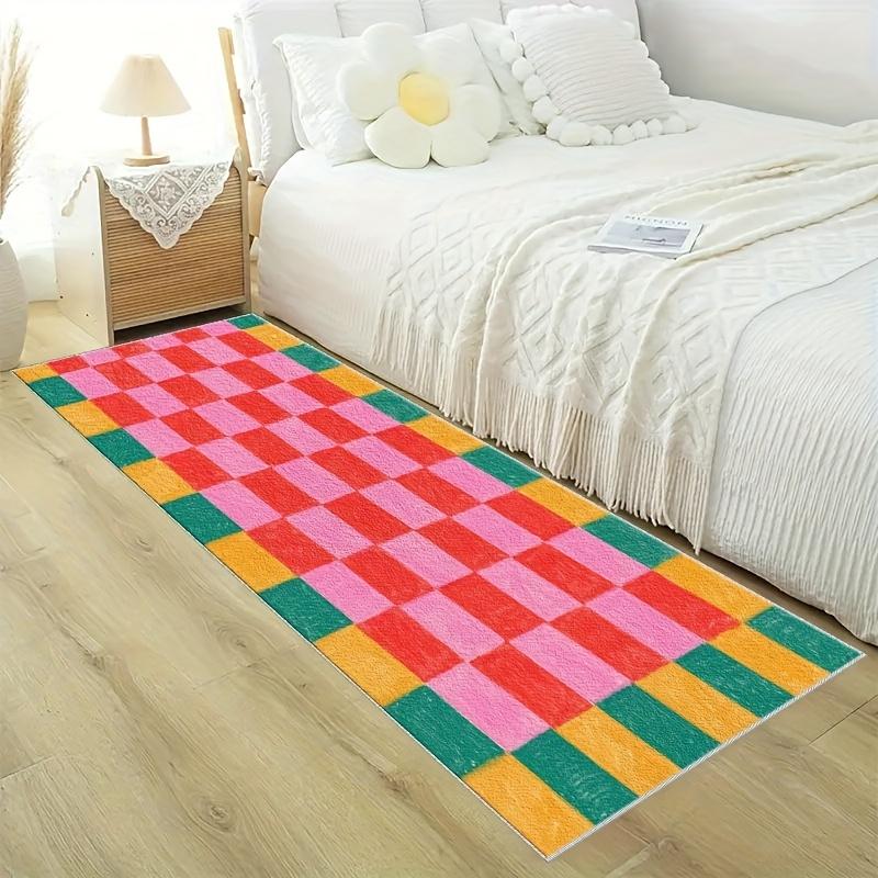 Vibrant Multicolor Checkered Kitchen Runner Rug, Non-Slip Washable Durable Mat for Kitchen, Laundry Entryway