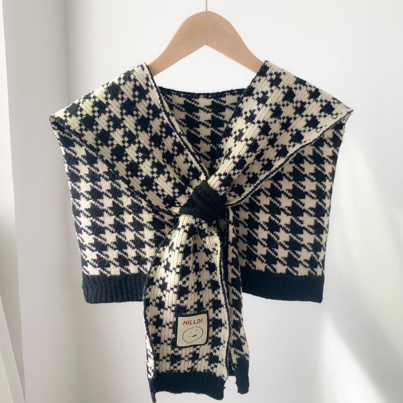 Korean Style Wool Knitted Warm Shawl Winter Blouse Shoulder Fake Collar Cloak Knitted Scarf Houndstooth Neck Scarf