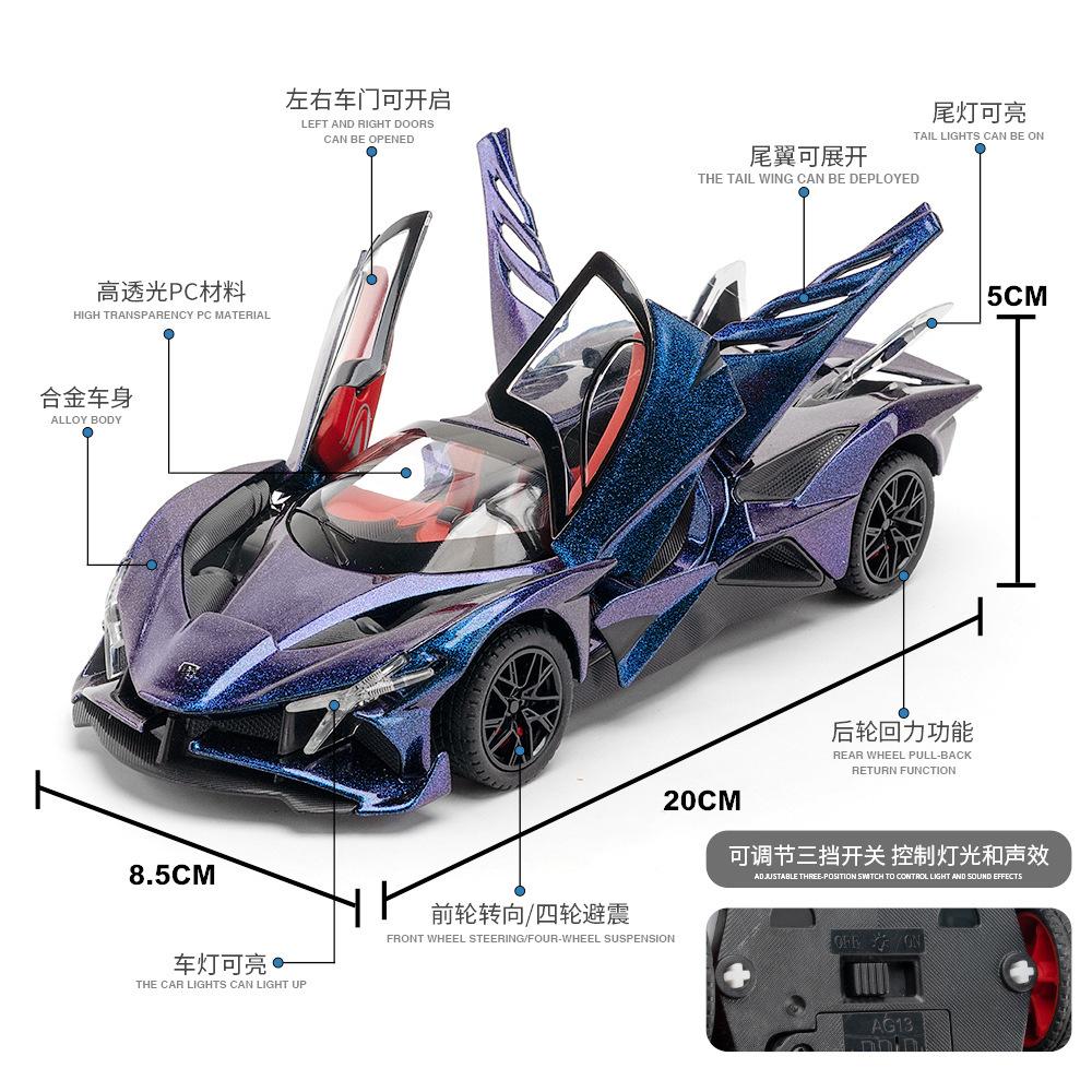 Масштаб 1/24 Apollo EVO Спортивный Автомобиль из Сплава Металлическая Литая Миниатюрная Игрушка с Механизмом Оттяжки Звуком и Светом Машины Подарки Мальчикам на День Рождения