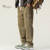 Мужские брюки-карго свободного кроя, однотонные, винтажный стиль, уличный стиль, широкие прямые брюки с несколькими карманами, уличные брюки для путешествий на открытом воздухе