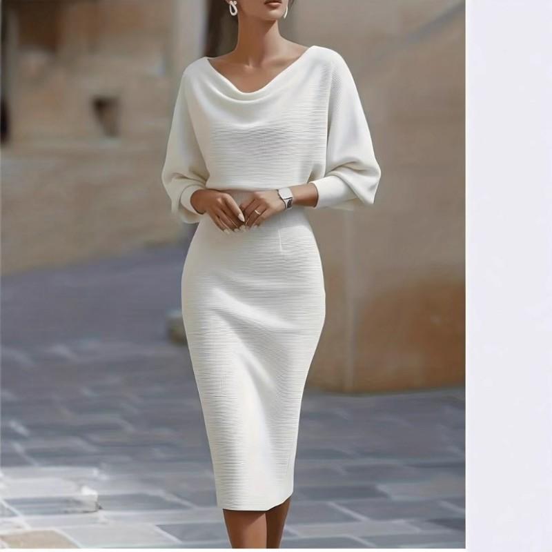 Elegant Wrap Waist Midi Dress Women Slim Fit Office Wear With Batwing Sleeves Color Block Detail
