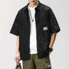 Men's Retro Japanese Loose Military Green Cotton Shirt Jacket, Short-Sleeved