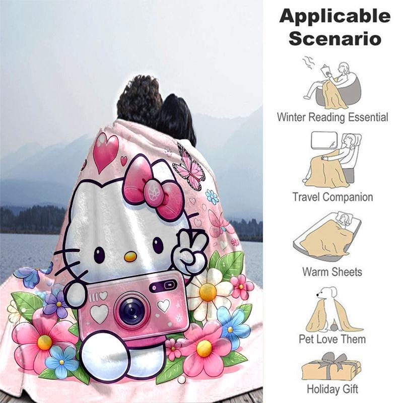 1pc Butterflies & Hello Kitty Cartoon Blanket, Soft Throw for Home Decor, Gift Idea, Living Room, Travel, Camping, Car Blankets, Beach, Office Naps, S