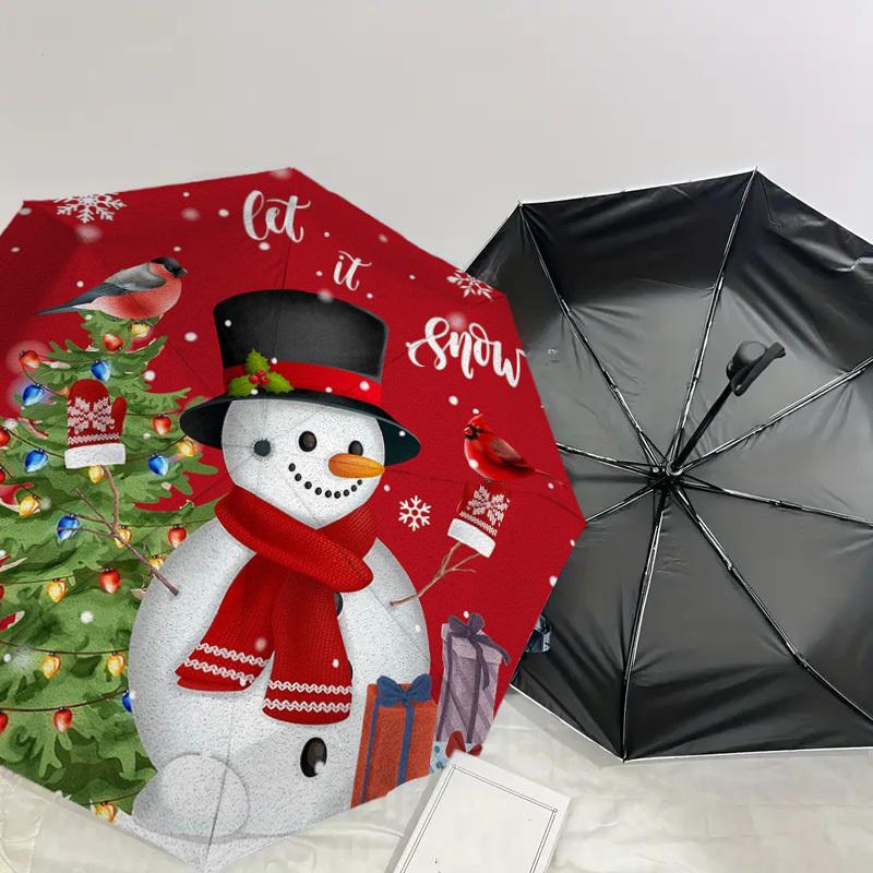 1pc Christmas Snowman Decorations Umbrella with Plastic Handle,Suitable for All Seasons Home Travel Outdoor UmbrellaDD253