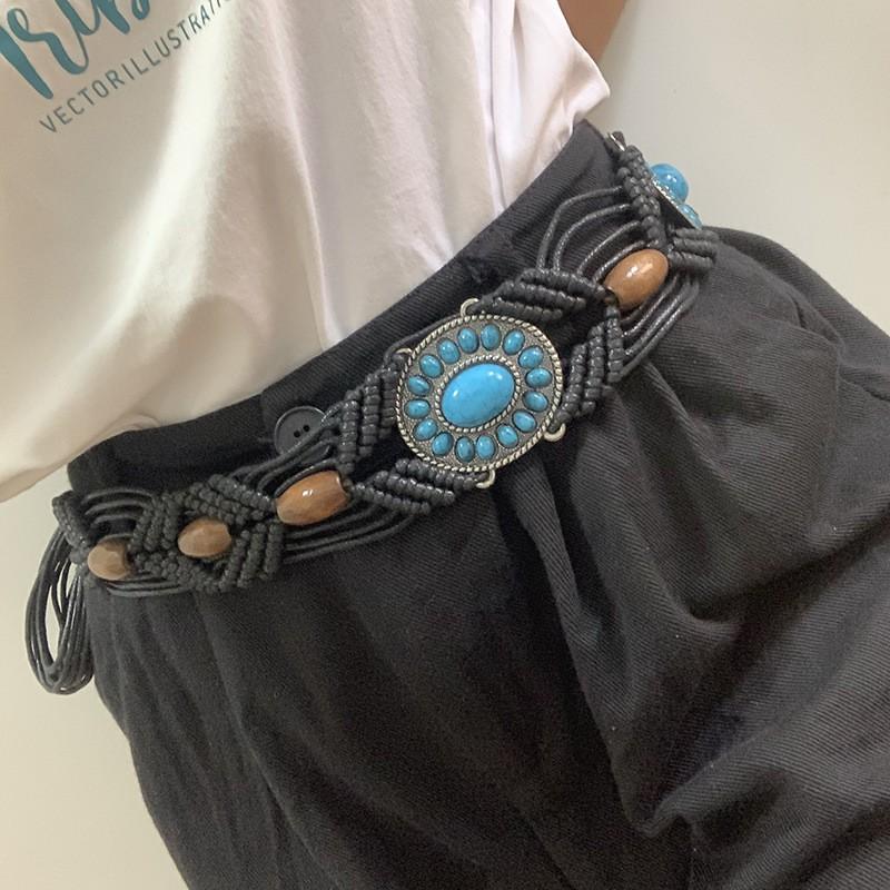 Bohemian Handwoven Tassel Belt Women Dress Decorative Waist Chain Trendy Wide Waistband