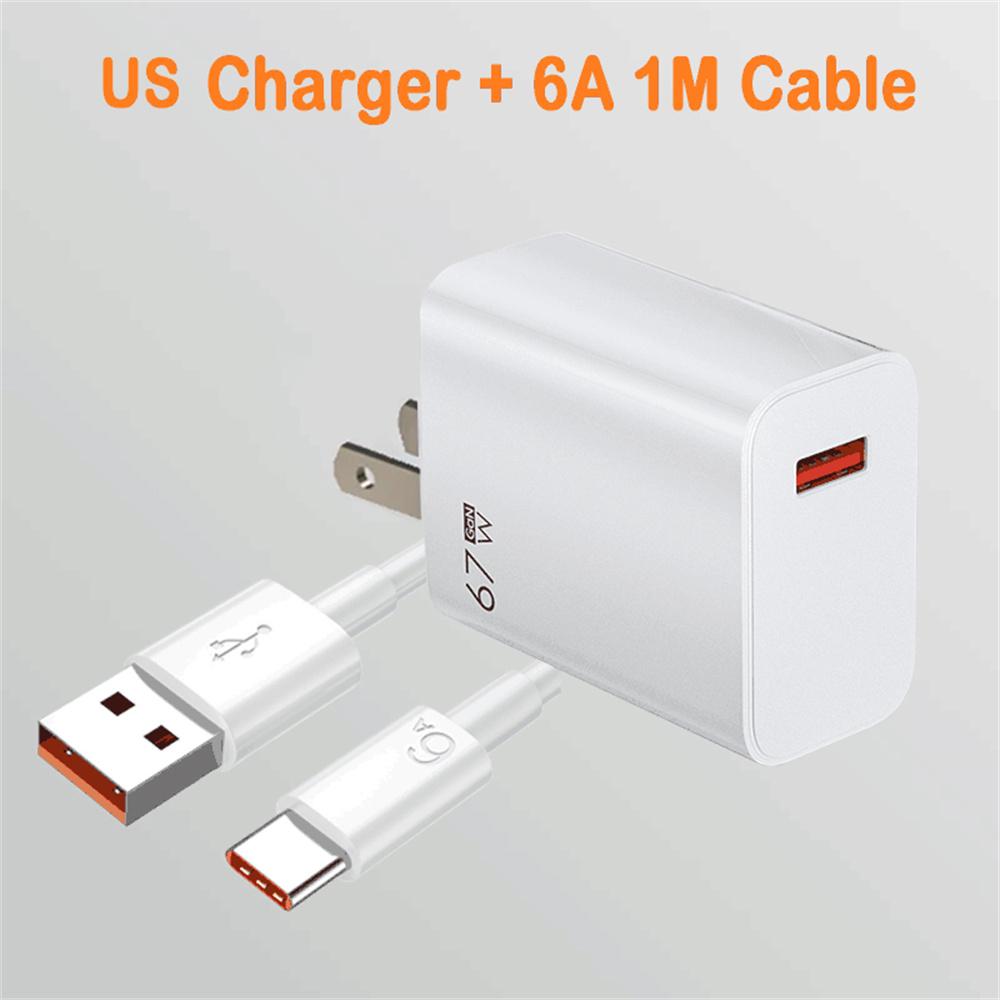 USB зарядное устройство 67 Вт GaN быстрая зарядка EU/US вилка настенное зарядное устройство 6A Type C кабель для iPhone Samsung Xiaomi быстрая зарядка телефон зарядное устройство