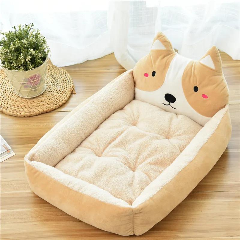 Oversize Soft Cartoon Chai Dog Shaped Dog Bed Winter Warm Cat Sleeping Mat Plush Cushion Puppy Kitten Sofa Pet Supplies