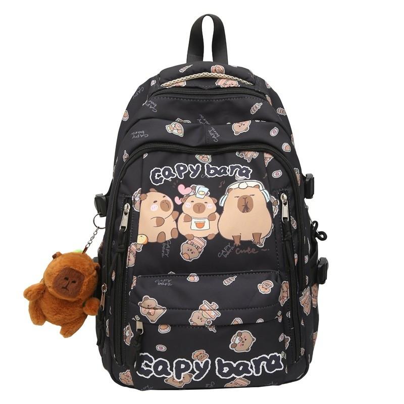 Capitn Capybara Anime Cartoon Nylon Backpack With Breathable Design For School Teens Special Characters Included