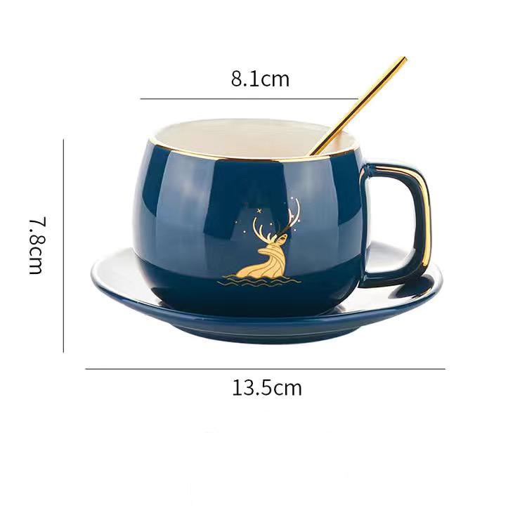 Кофейная чашка и тарелка с золотой росписью в скандинавском стиле, набор из двух предметов, керамическая чашка с оленем, чашка для воды, чашка для послеобеденного чая, молока