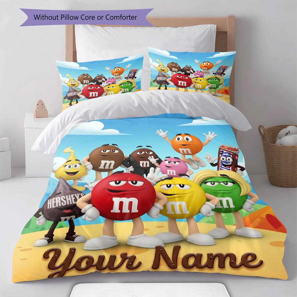 M&M's Custom Name Pattern Bedding,Quilt Set Quilt Cover Pillowcase Home Birthday Gift(1 * duvet cover + 2 * pillowcase, without core)