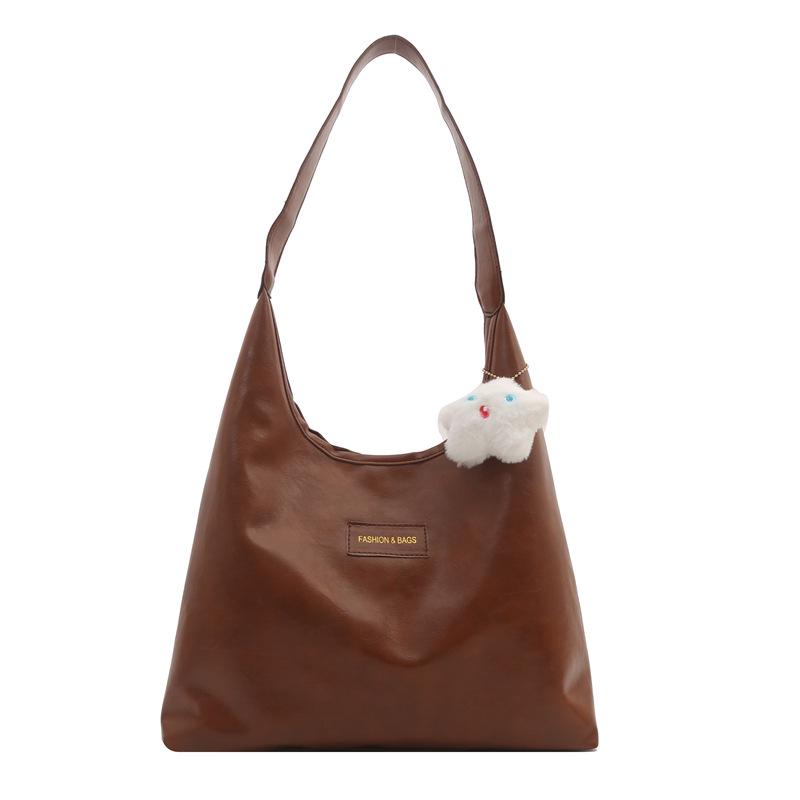 Oily Leather Large Slouchy Tote Bag: Women's 2024 Korean Style Casual Retro Spring Fashion, Large Capacity.