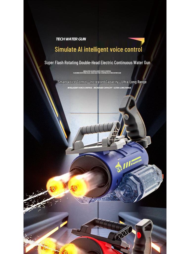 Электрический Брызгающий Водяной Пулемет Гатлинг с Управлением Голосом и Мигающими Элементами для Детей - Летняя Игрушка с Быстрой Стрельбой