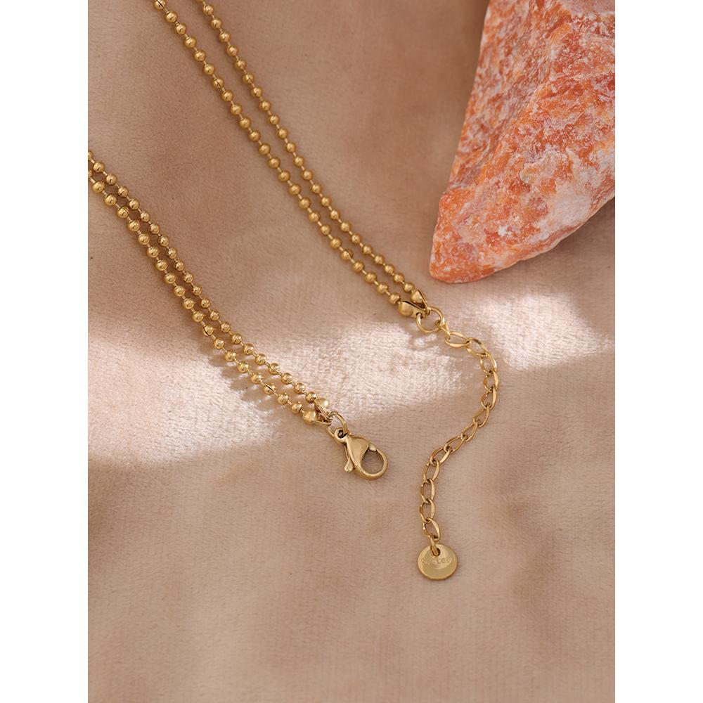 Eetit Cubic Zirconia Bead Chain Necklace for Women Stainless Steel Layered Collar Necklace