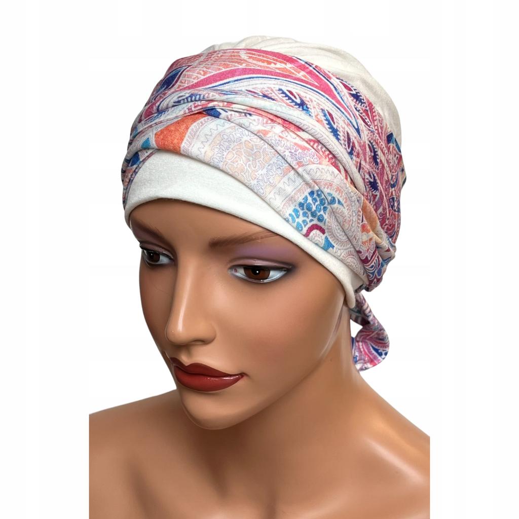 Turban Damski Wiosenny Lena Ecru-421 Chusta Miękka Także Po Chemioterapii