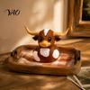 Compact Shelf Display Piece Longhorn Calf Duck Resin Ornament, Country Style Cow Figurine for Home Office Holiday Tabletop Ornament And Car Dashboard