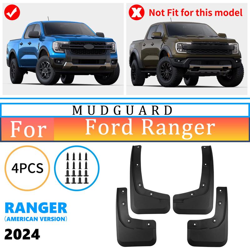 Для Ford Ranger 2024 n-версия Автомобильные грязезащитные щитки для шин Водонепроницаемые Предотвращение разбрызгивания грязи Автомобильные брызговики Отделка крыла 4 шт.